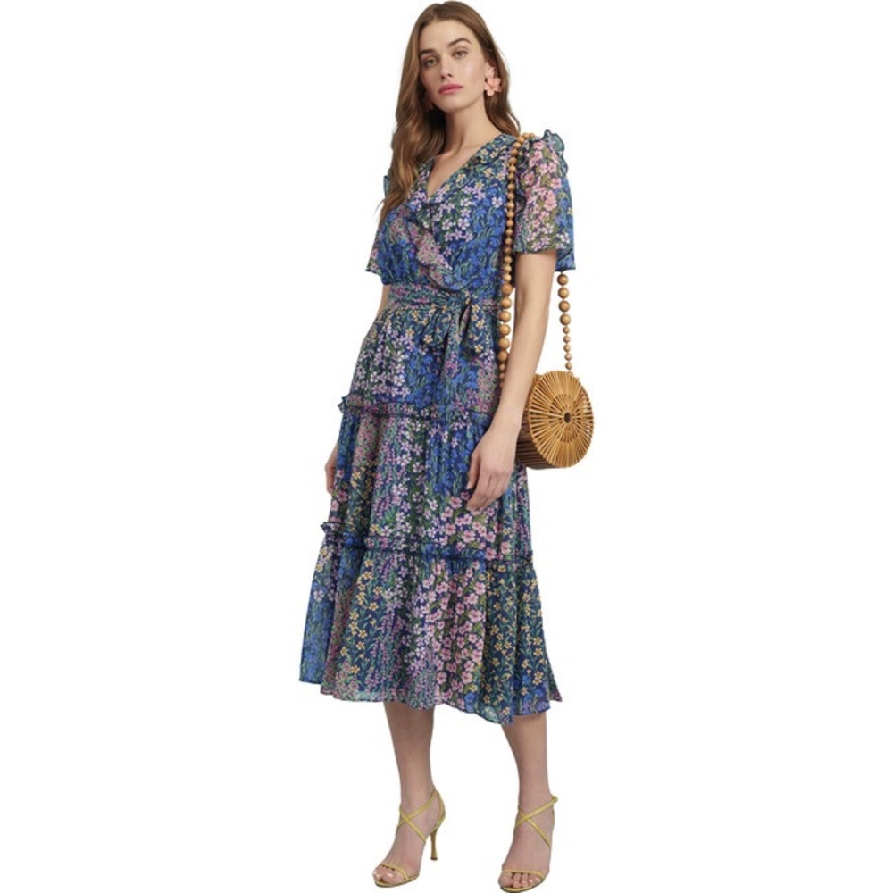 Rachel Parcell Chiffon Garden Floral Midi Dress Size 6